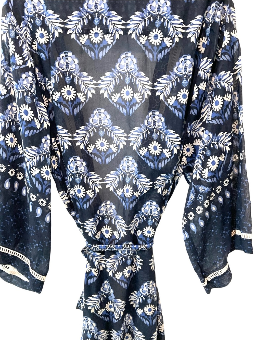Agua Bendita Blue Floral Kimono Swim Cover Up One Size Resort Beach - Picture 3 of 10